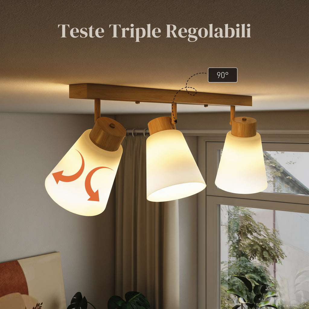 Lampadario da Soffitto 3 Punti Luce Color Legno