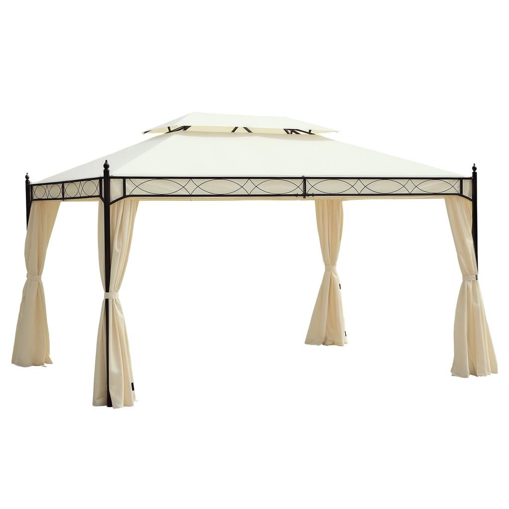 Gazebo da Giardino 3x4 m con Doppio Tetto e 4 Teli Laterali Crema