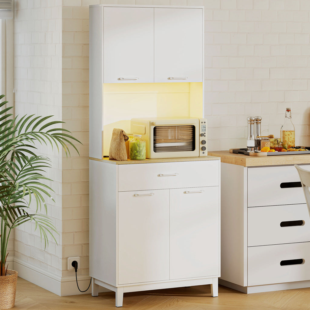 Credenza Moderna con Luci LED, Prese Elettriche e USB, 2 Armadietti e Cassetto