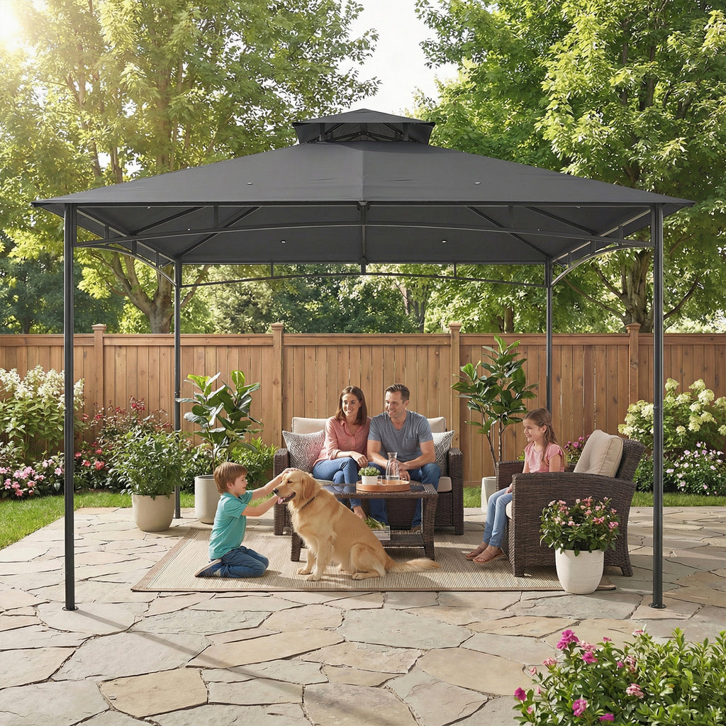 Gazebo da Giardino 3x3 m Impermeabile con Tetto Retrattile