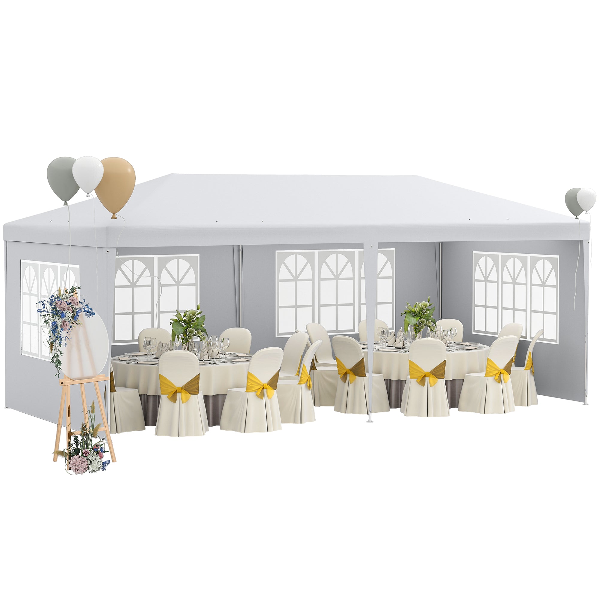 Gazebo da Giardino per Eventi 5,8 x 2,9 m con 4 Pareti Rimovibili e Finestre