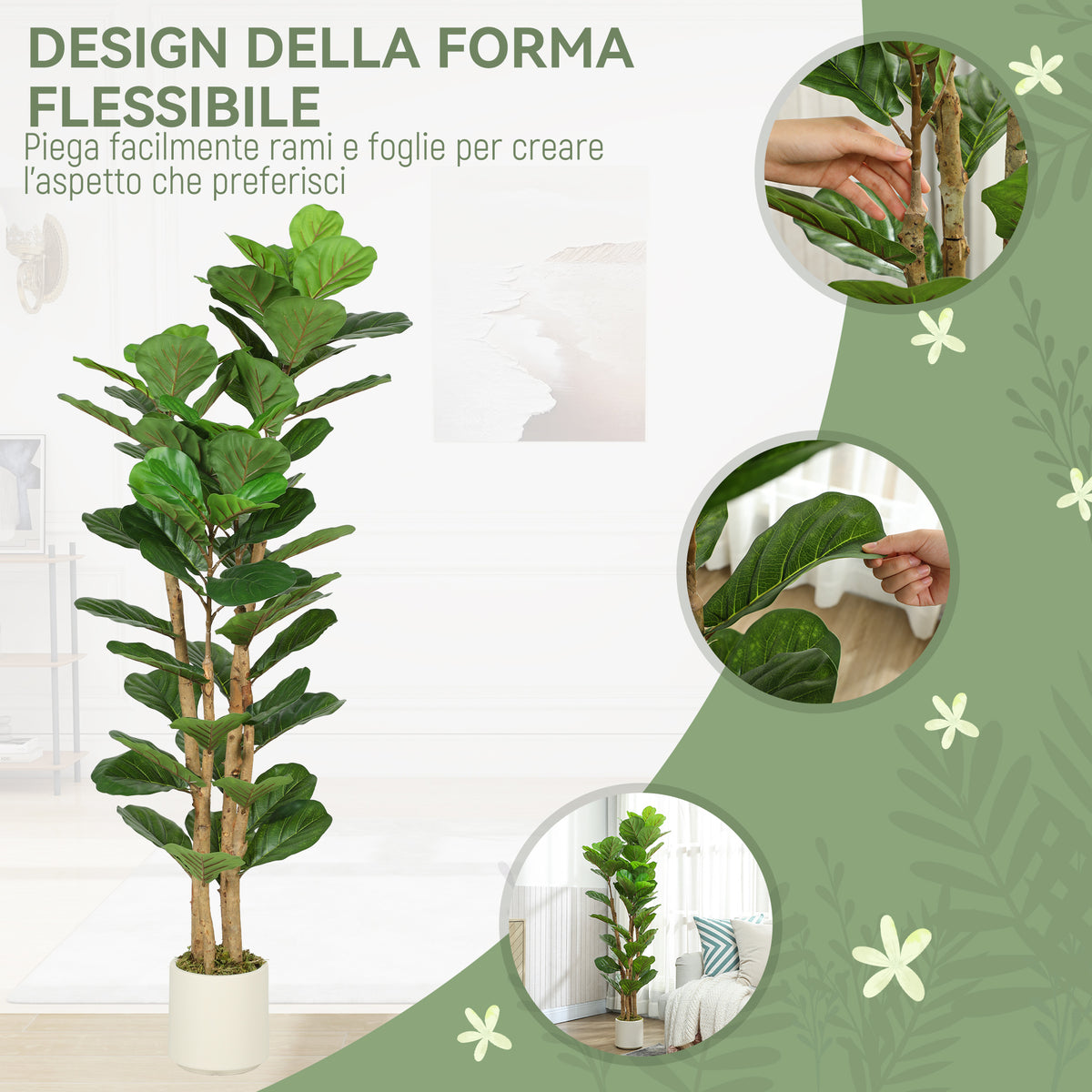 Pianta Artificiale Fico Verde da 150 cm con Vaso