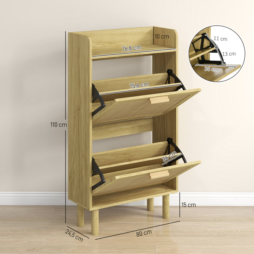 Scarpiera Stretta Rovere con 2 Cassetti Ribaltabili