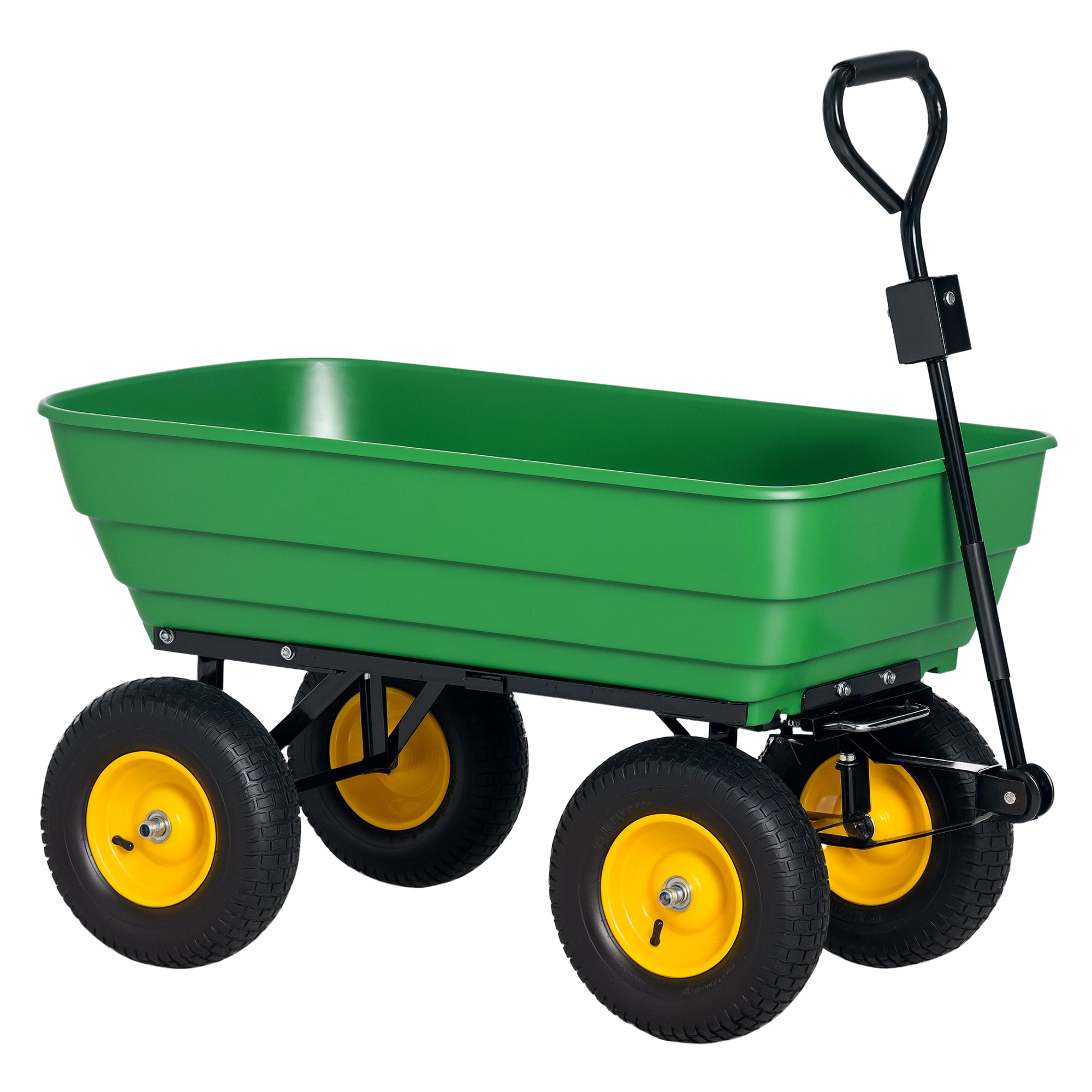 Carrello da Giardino Ribaltabile 125 L con 4 Ruote e Maniglia Regolabile
