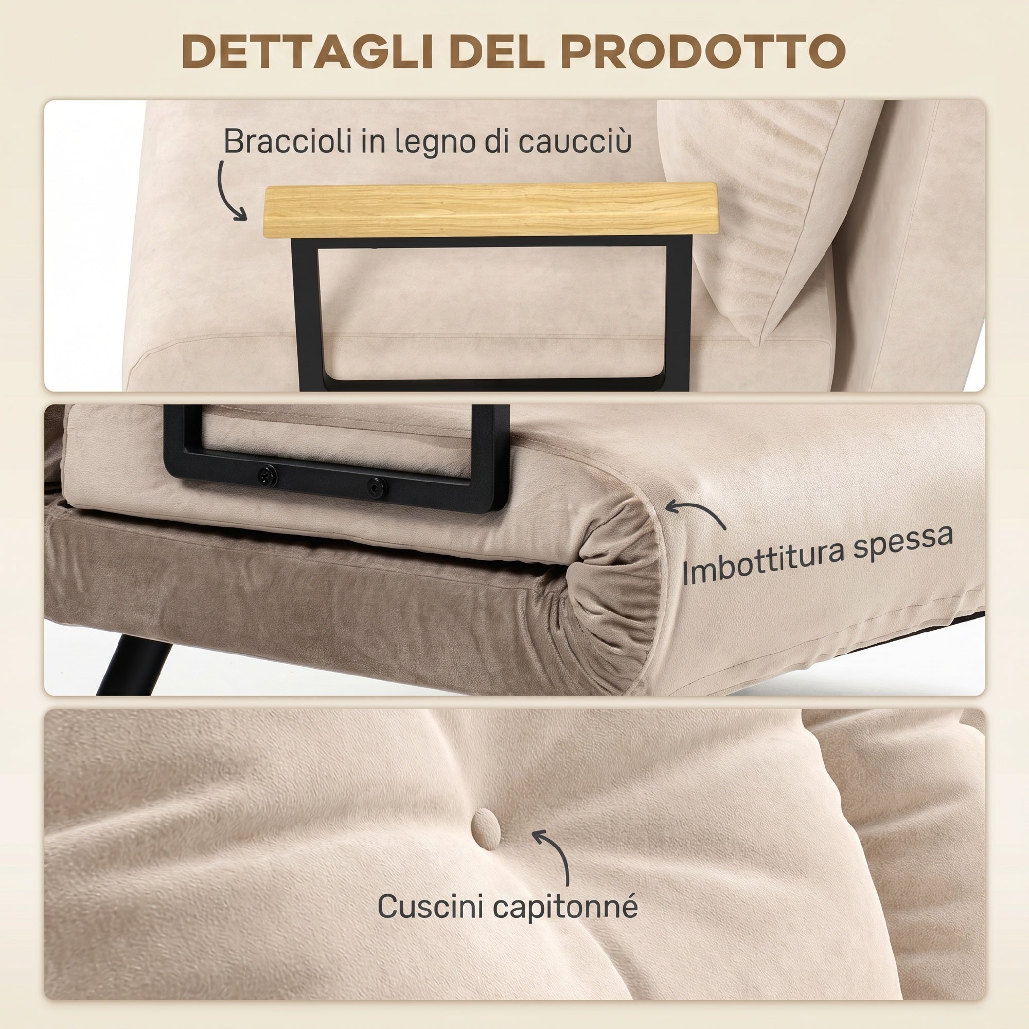 Divano Letto 2 Posti con Schienale Regolabile a 5 Livelli in Effetto Velluto