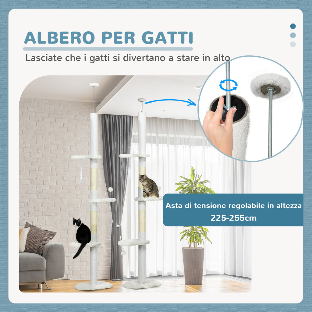 Albero per Gatti a Soffitto Regolabile con Tiragraffi