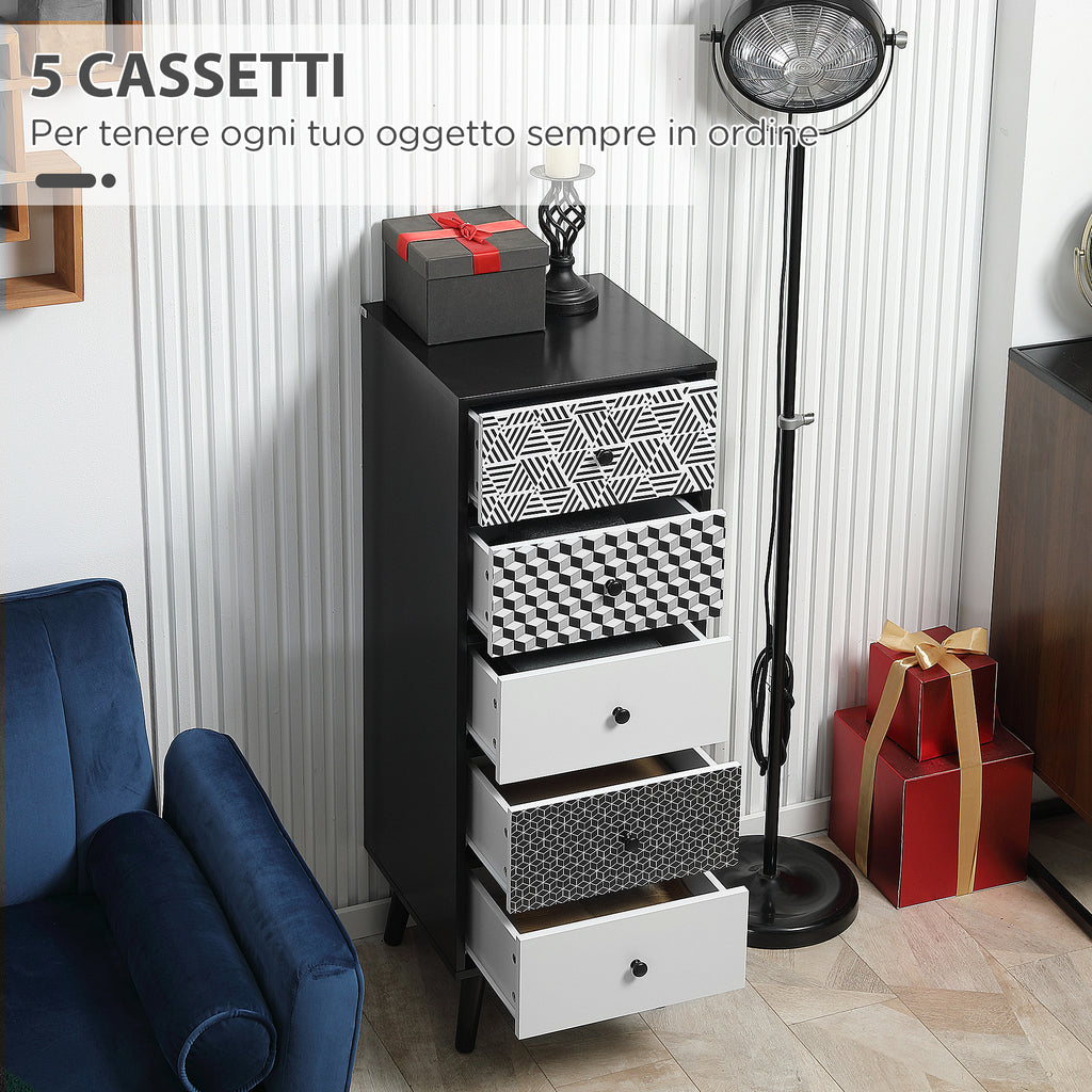 Cassettiera Moderna a 5 Cassetti con Fantasia Geometrica