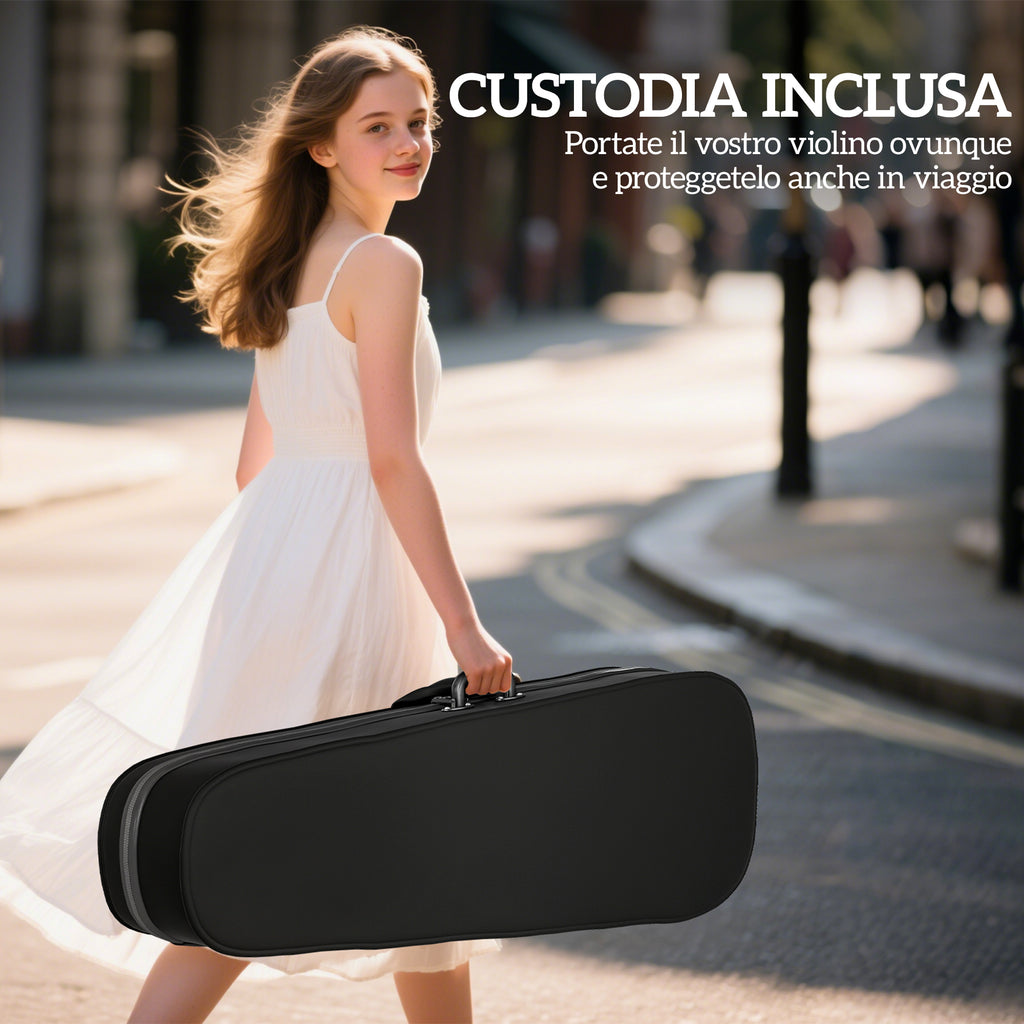 Violino 4/4 in Legno di Abete e Acero con Custodia e Accessori Nero