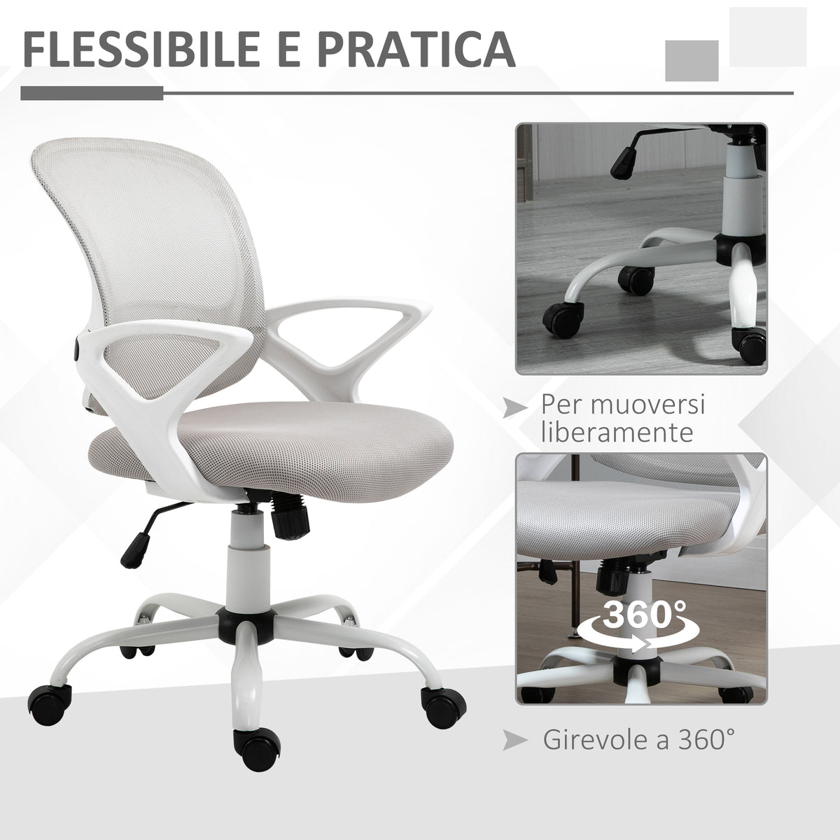 Sedia Ergonomica da Ufficio Grigia in Rete Regolabile