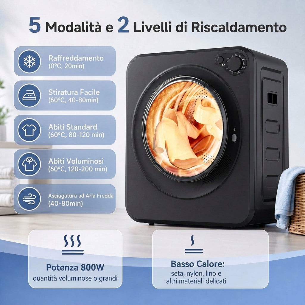 Mini Asciugatrice Portatile 2,5 kg 5 Programmi