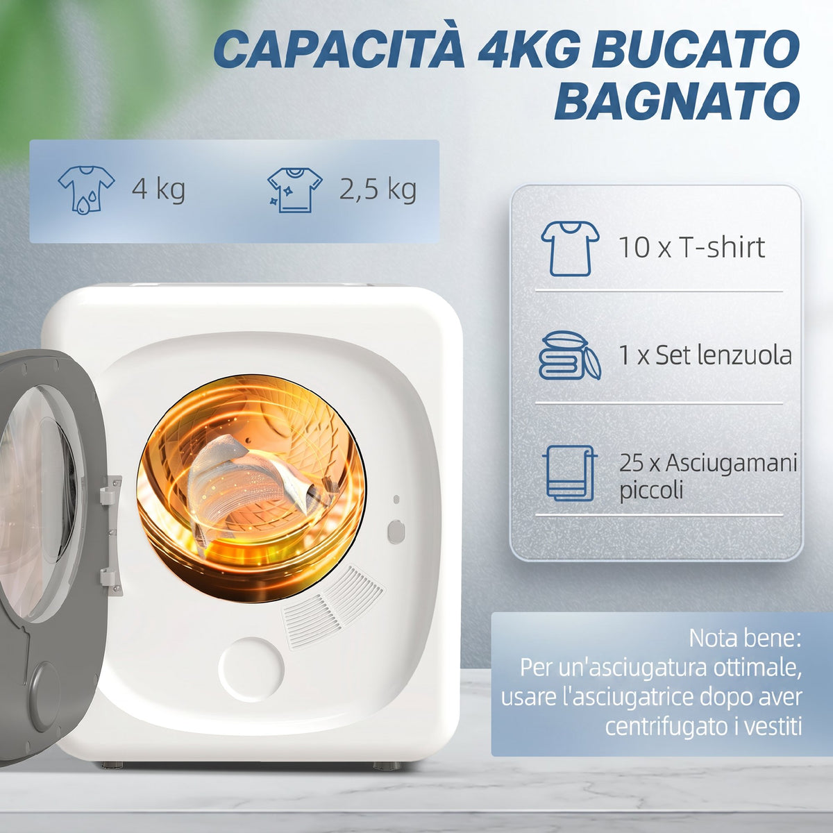 Asciugatrice 4 kg Compatta con 5 Modalità