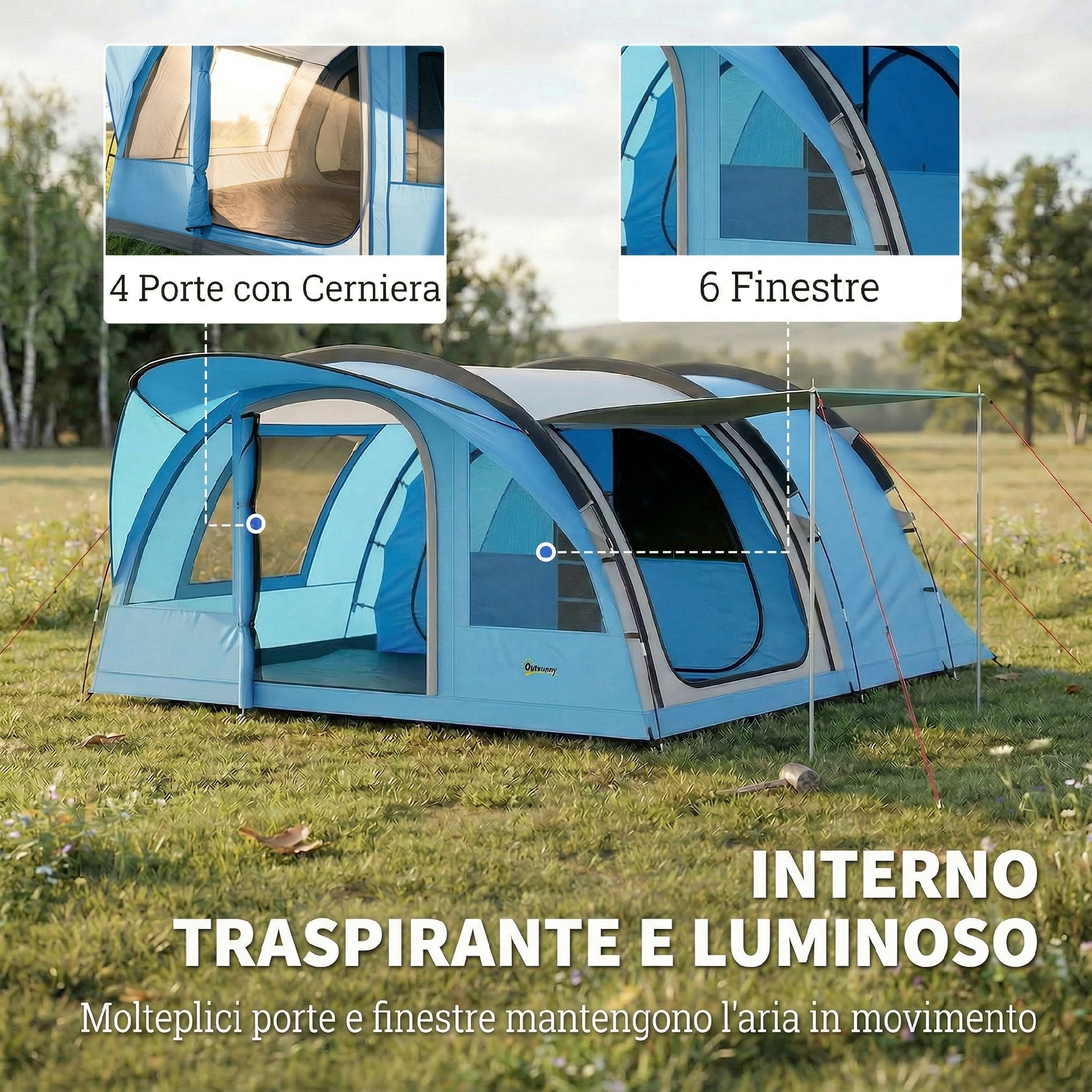 Tenda a Tunnel 4 Posti Familiare con Cabina Letto e Veranda