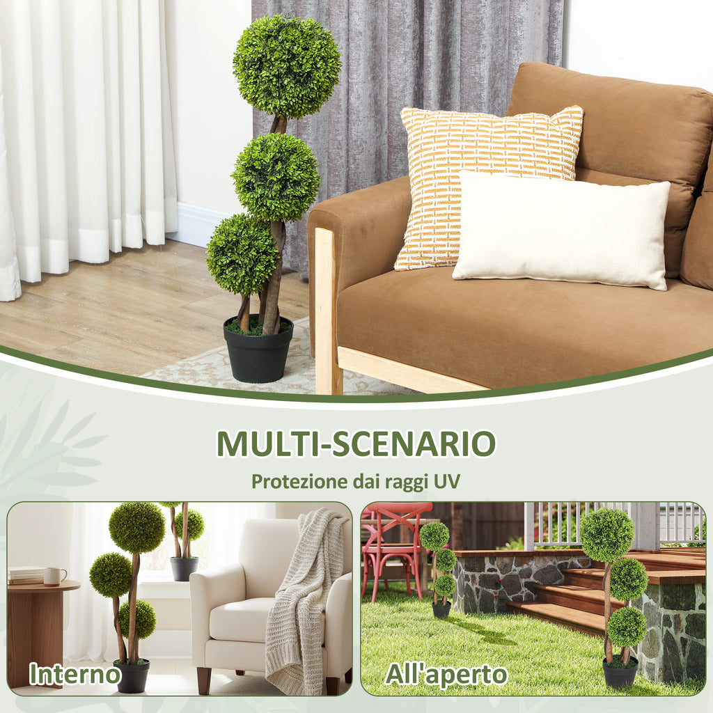 Set 2 Bosso Artificiali a 3 Sfere con Vaso 90 cm