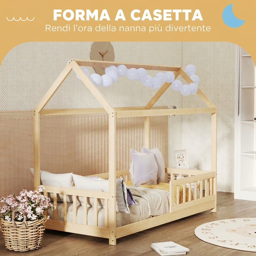 Letto a Casetta in Legno di Pino per Bambini