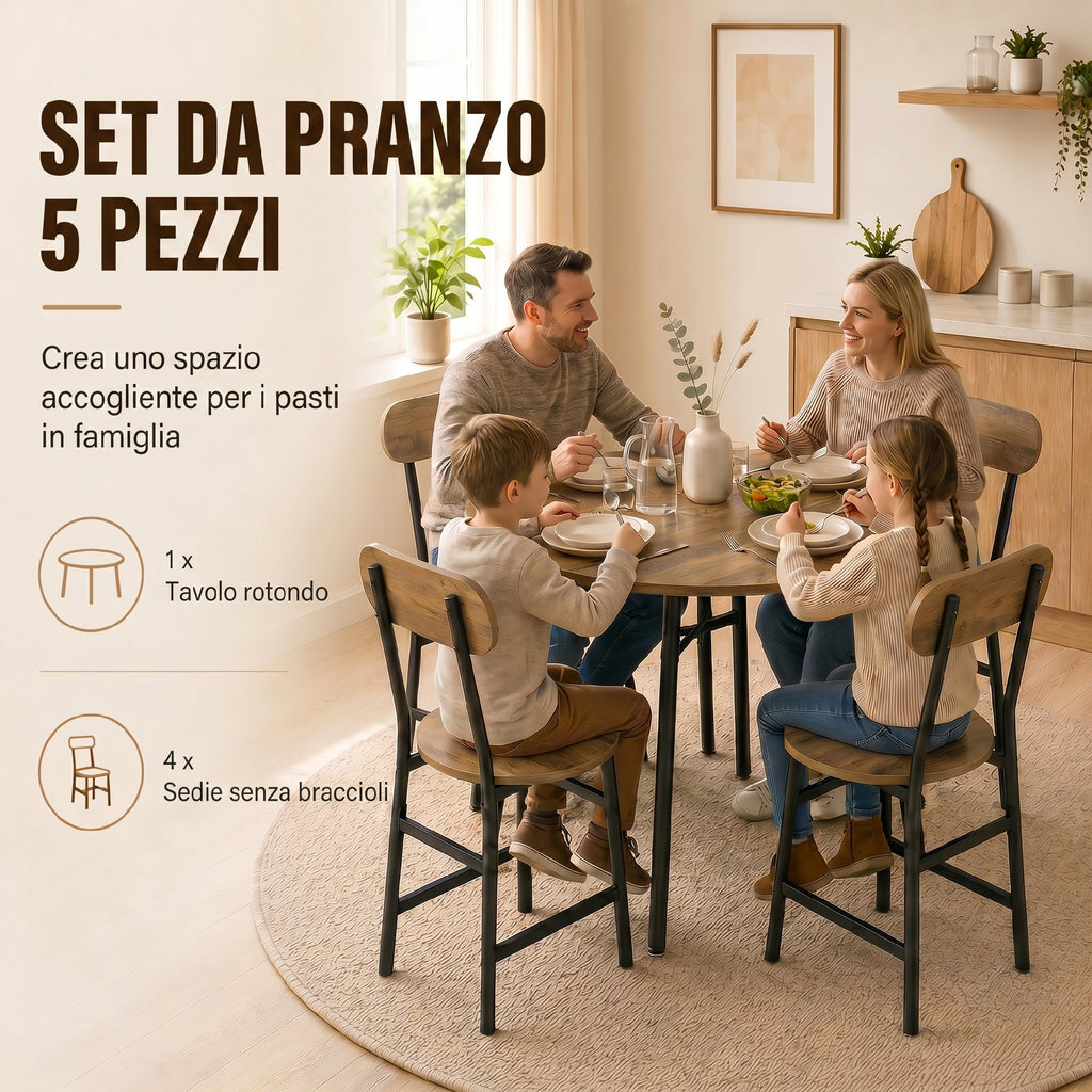 Set da Pranzo Tavolo e 4 Sedie Finitura Naturale