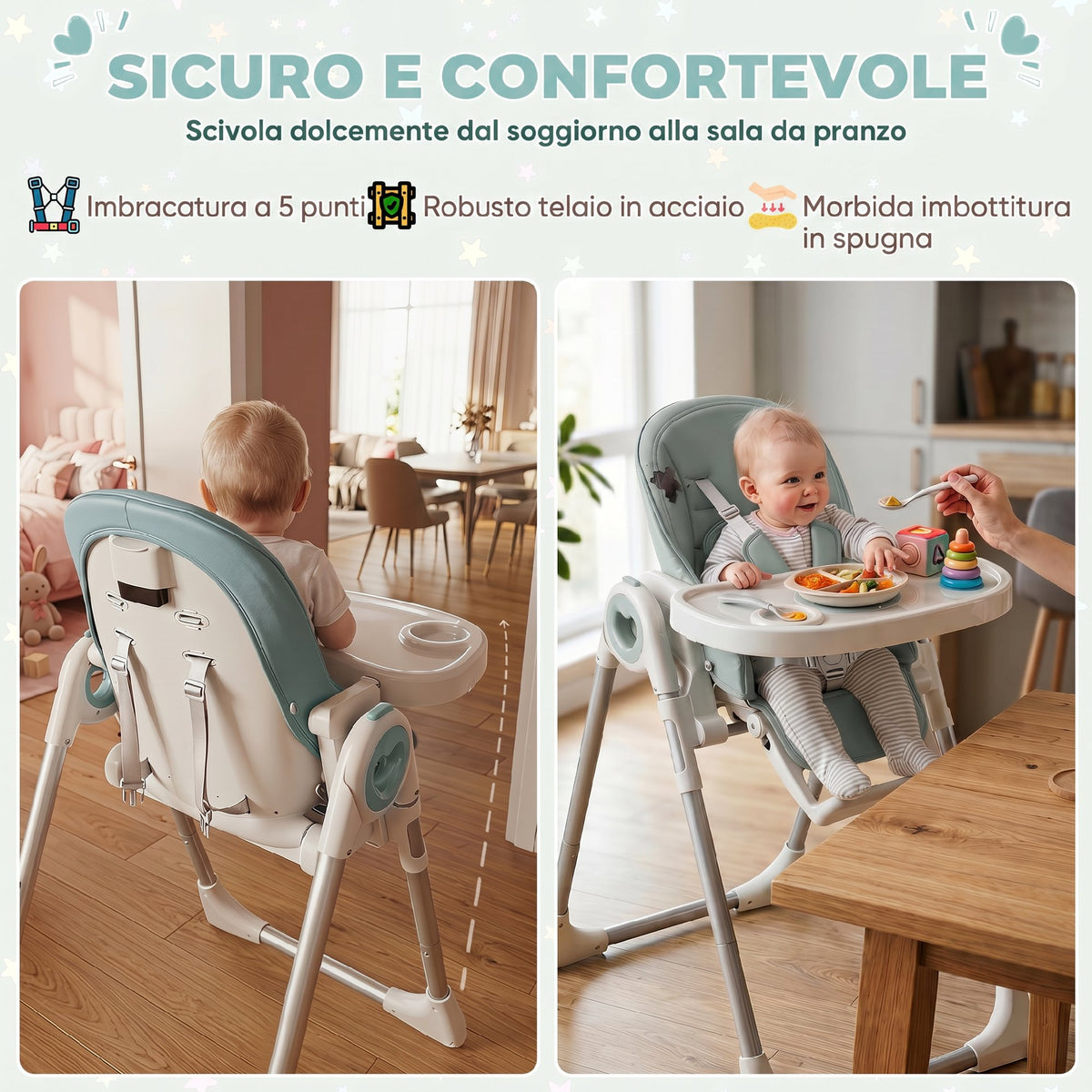 Seggiolone Pappa Pieghevole Regolabile 6-36 Mesi