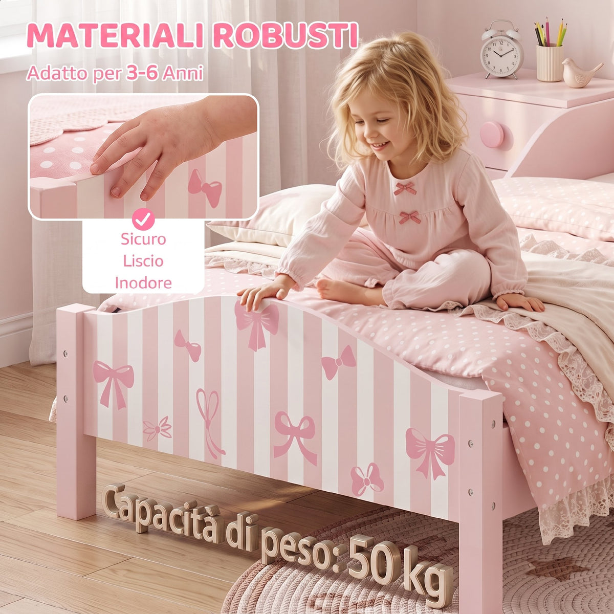 Letto Montessori a Fiocco Rosa per Bambini