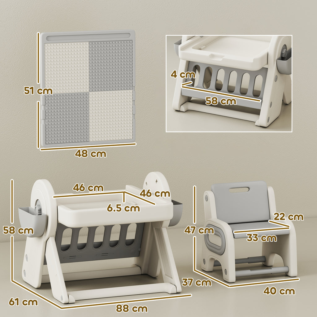 Tavolo Multiuso per Bambini con Ripiano Contenitore e Cassetti Grigio e Bianco