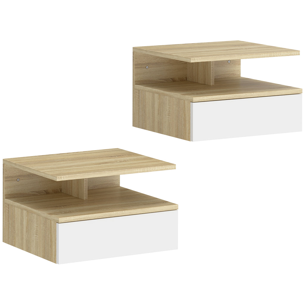 Set 2 Comodini Sospesi Rovere e Bianco