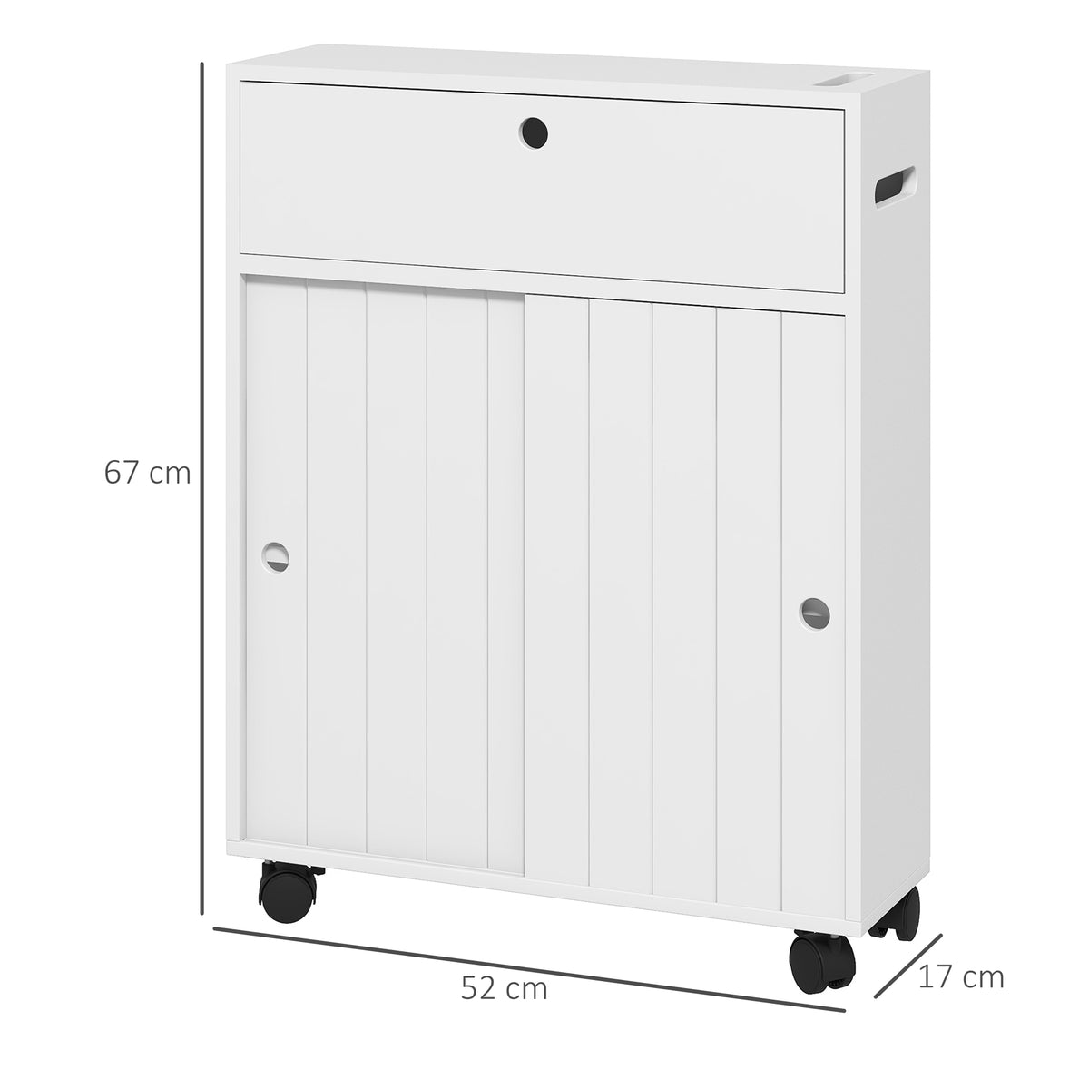 Mobile Bagno con Porta Rotolo e Ruote 52x17x67 cm