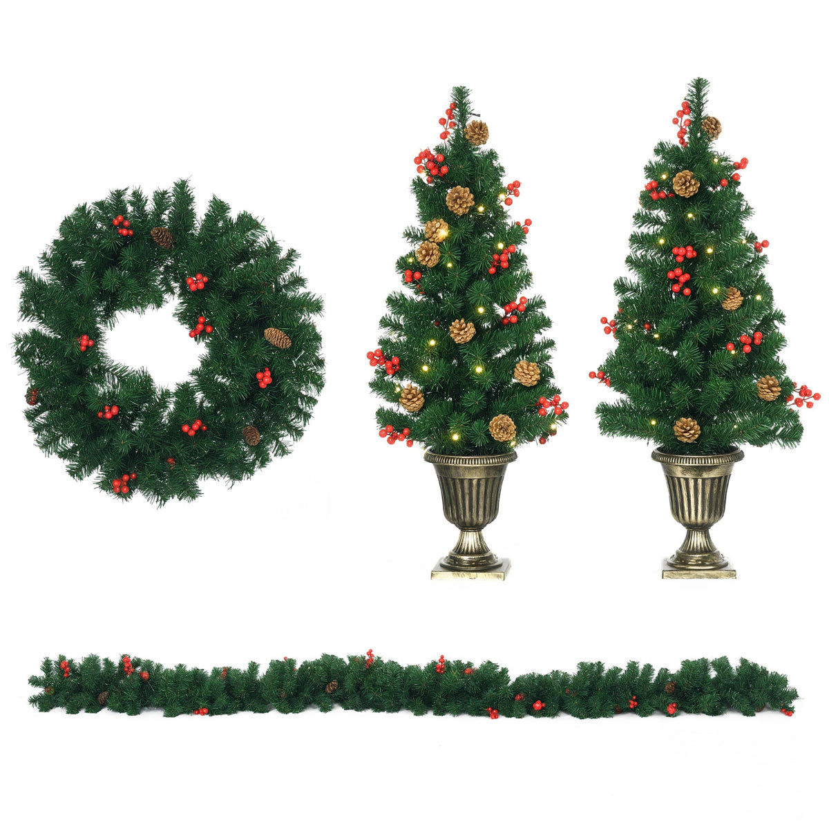 Set Decorazioni Natalizie 4 Pezzi con Alberelli e Ghirlande