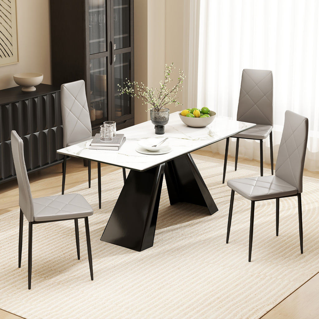 Set 4 Sedie da Pranzo in Finta Pelle Grigia