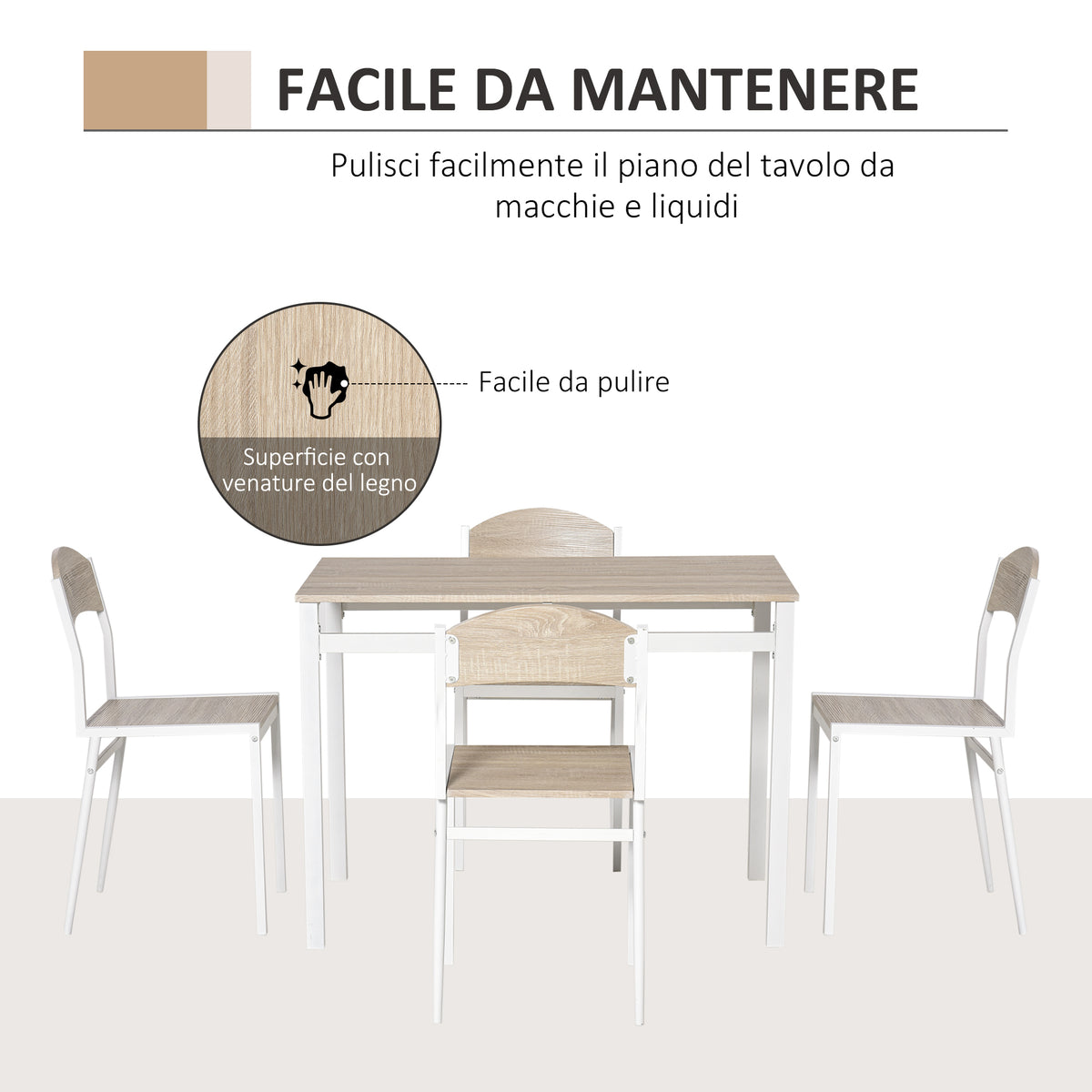 Set da Pranzo con Tavolo e 4 Sedie Bianchi