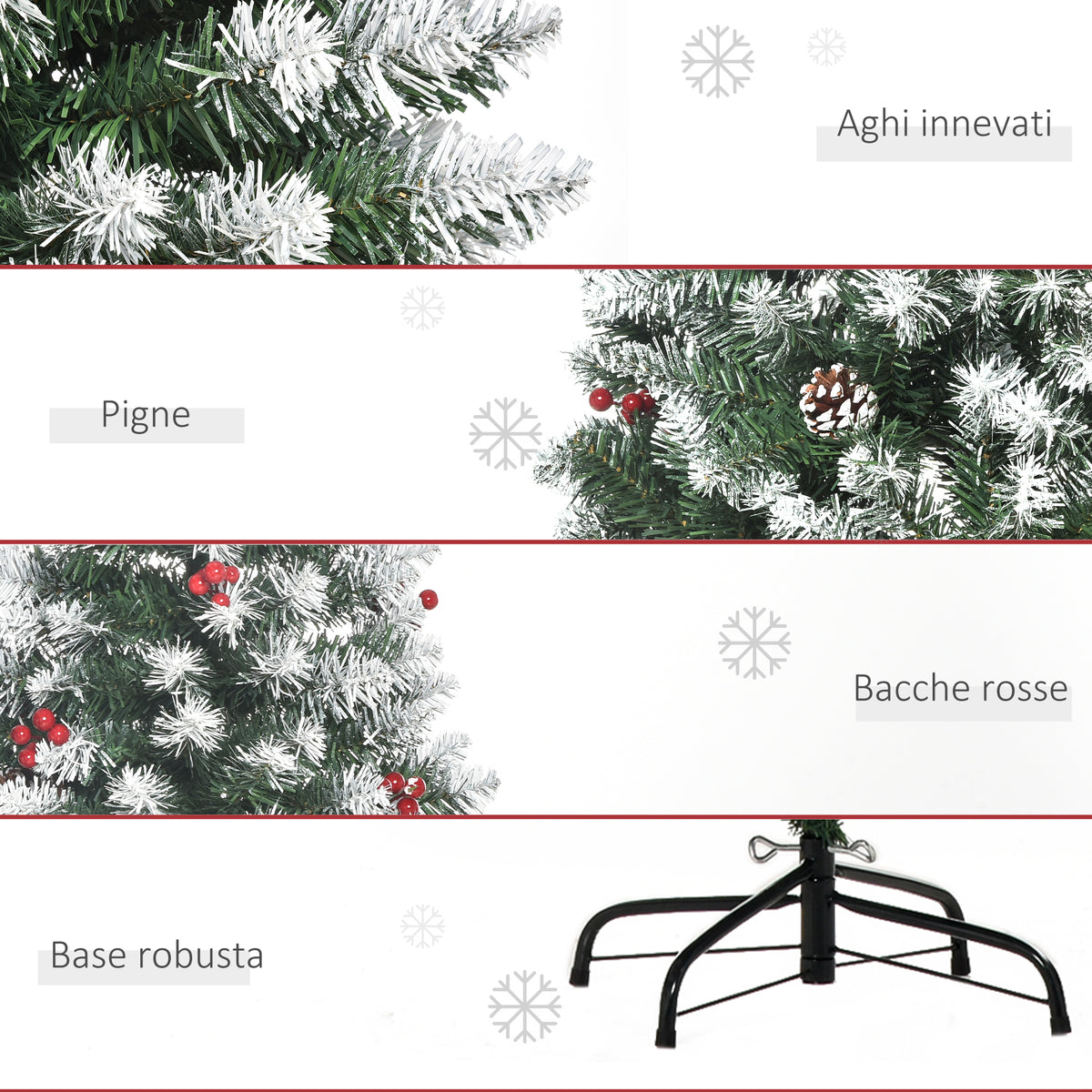 Albero di Natale 180 cm con Bacche Rosse e Pigne
