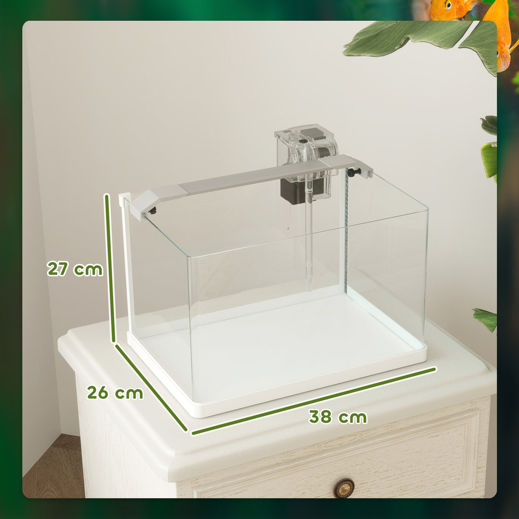 Acquario in Vetro 20L con Luce LED, Filtro e Pompa dell'Acqua Bianco