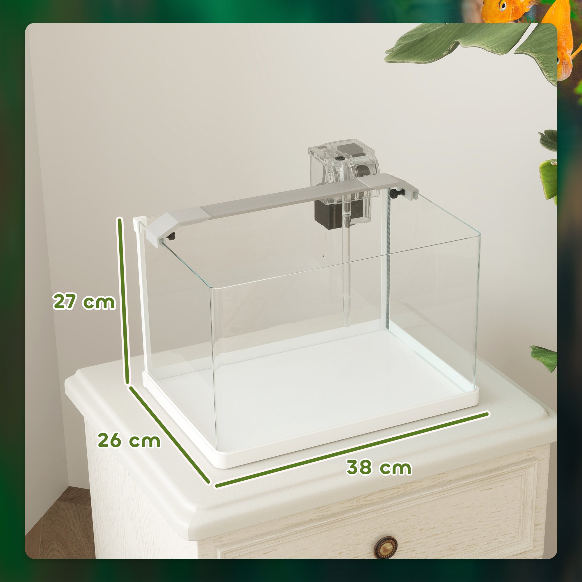 Acquario in Vetro 20L con Luce LED, Filtro e Pompa dell'Acqua Bianco