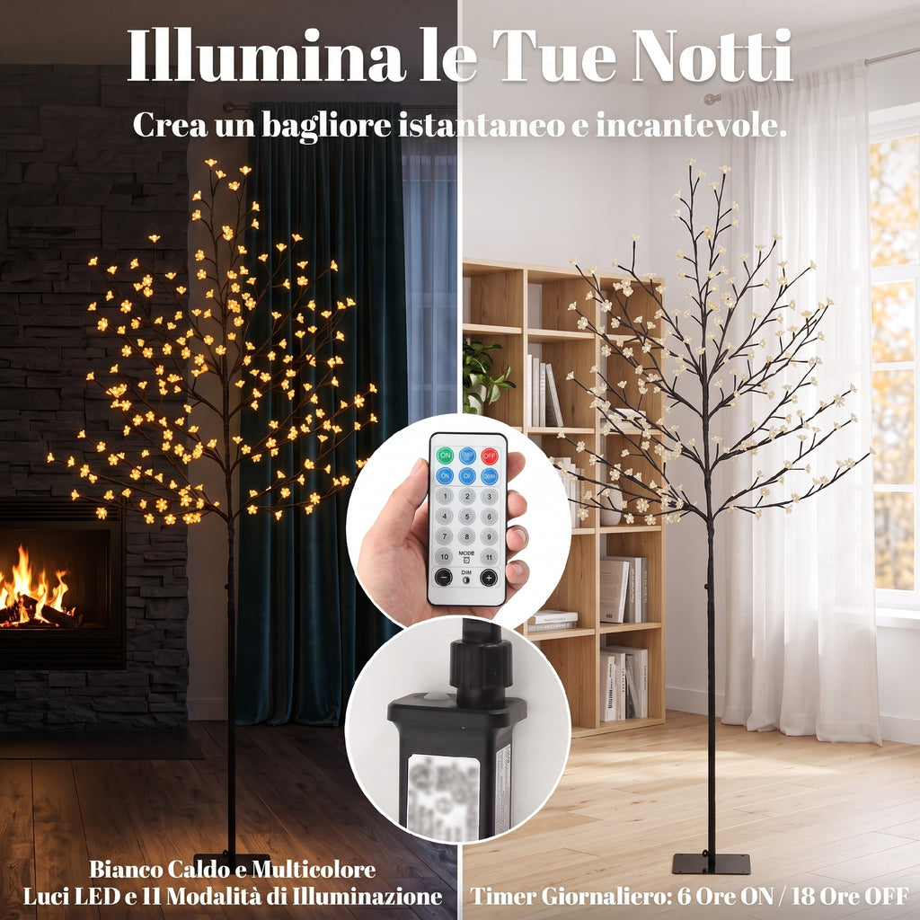 Albero di Natale di Ciliegio 180 cm con Luci LED