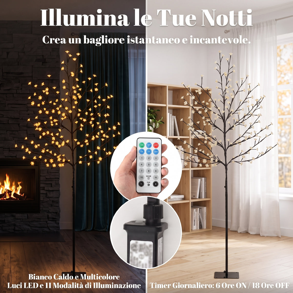 Albero di Natale di Ciliegio 180 cm con Luci LED