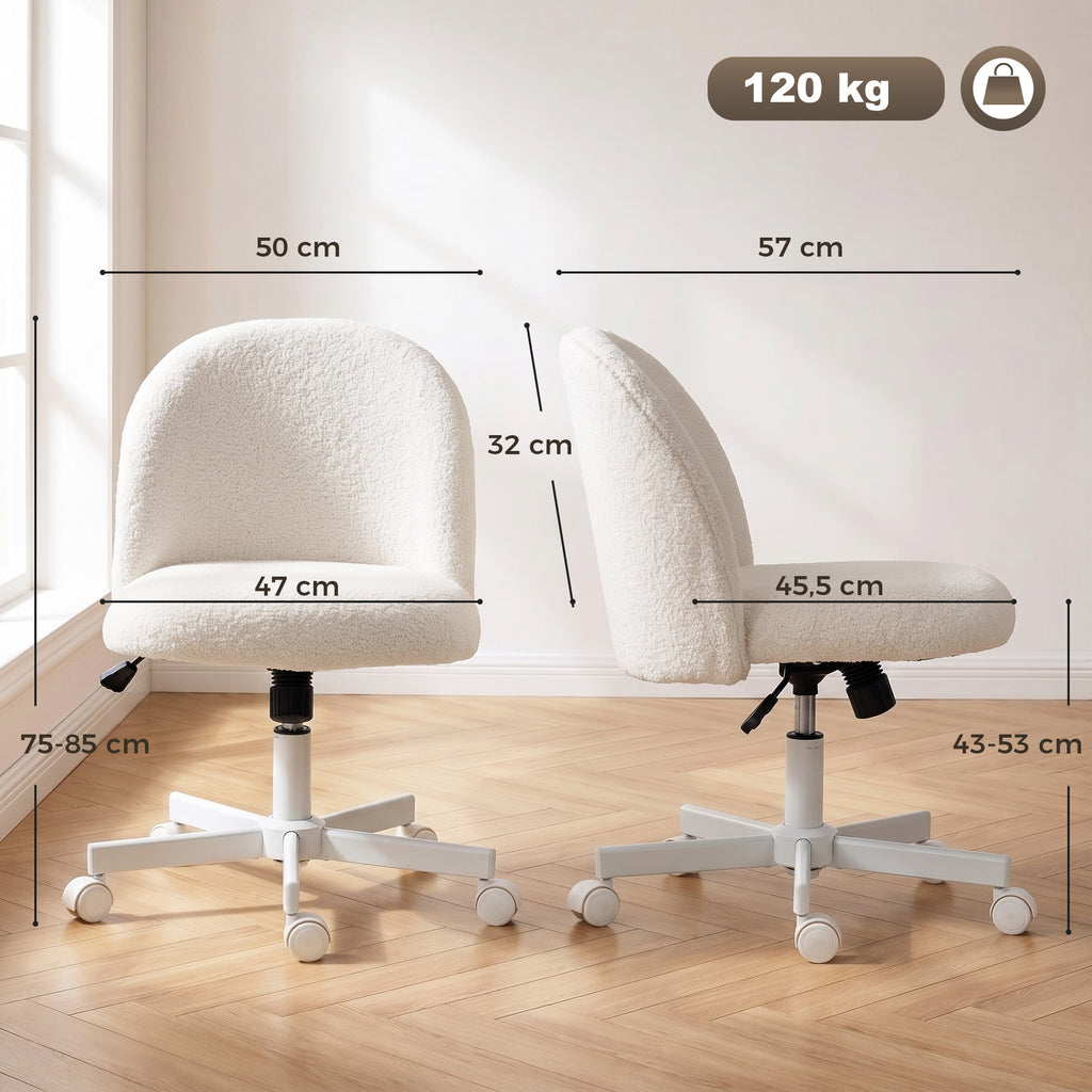 Sedia Girevole in Sherpa Crema con Altezza Regolabile