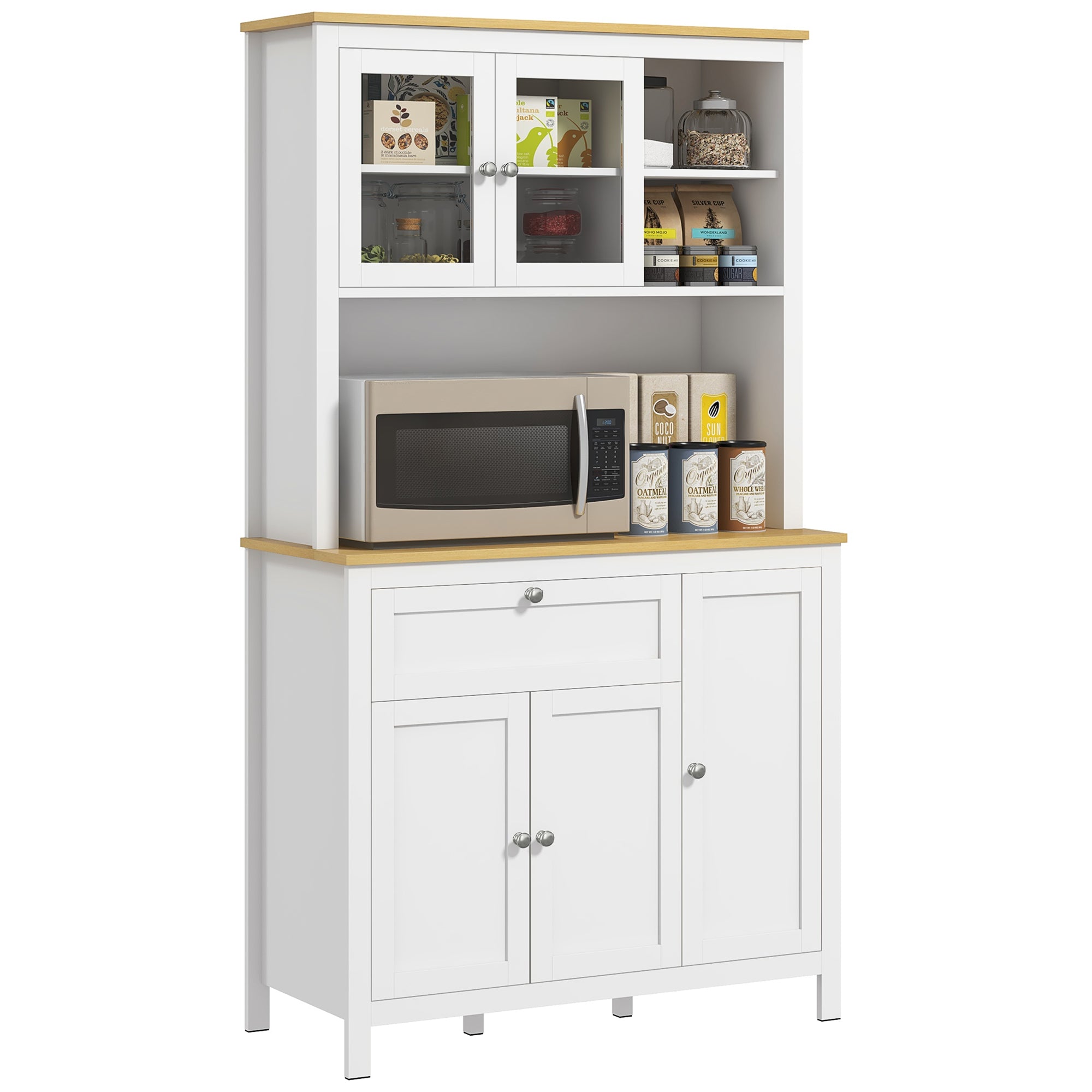 Dispensa da Cucina con 2 Cassetti, Ripiani Aperti e Scaffali Regolabili 100 x 40 x 180 cm