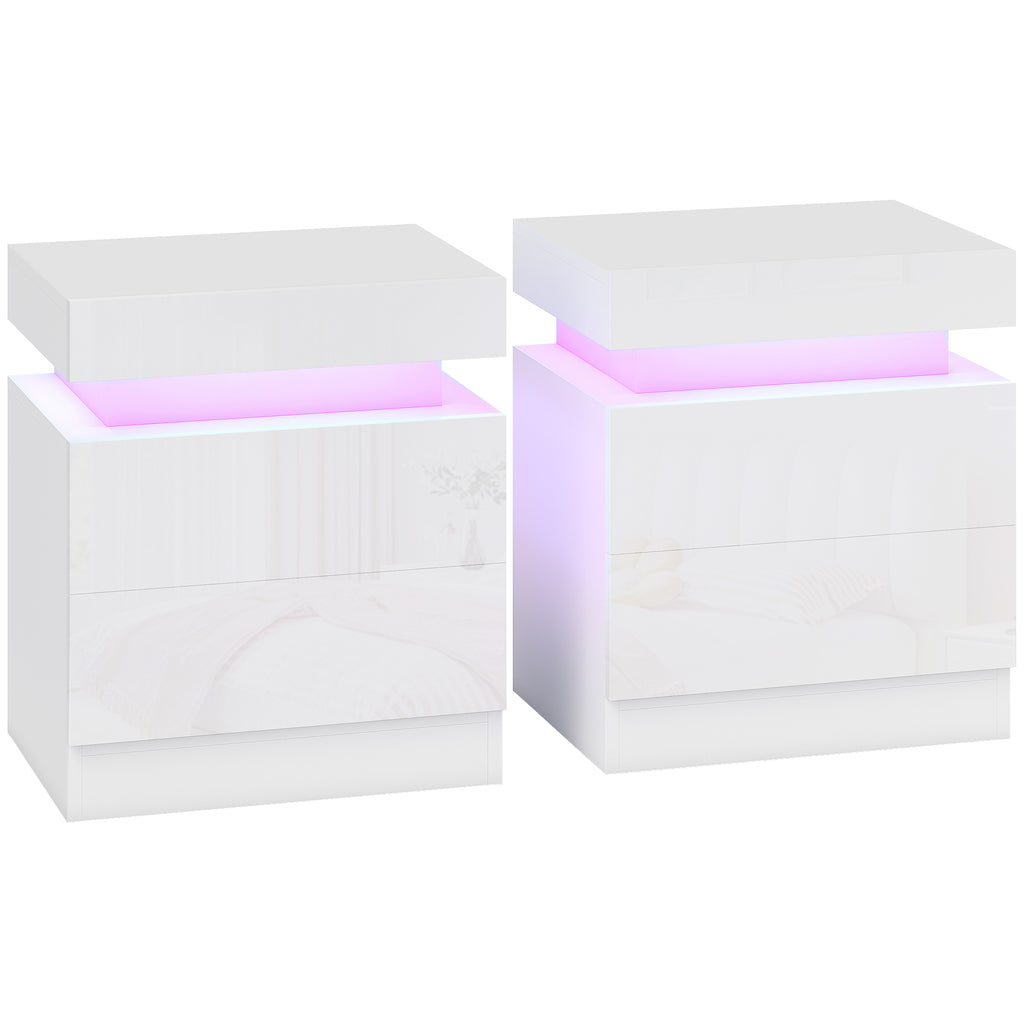 Set 2 Comodini LED a 16 Colori con 2 Cassetti in Legno
