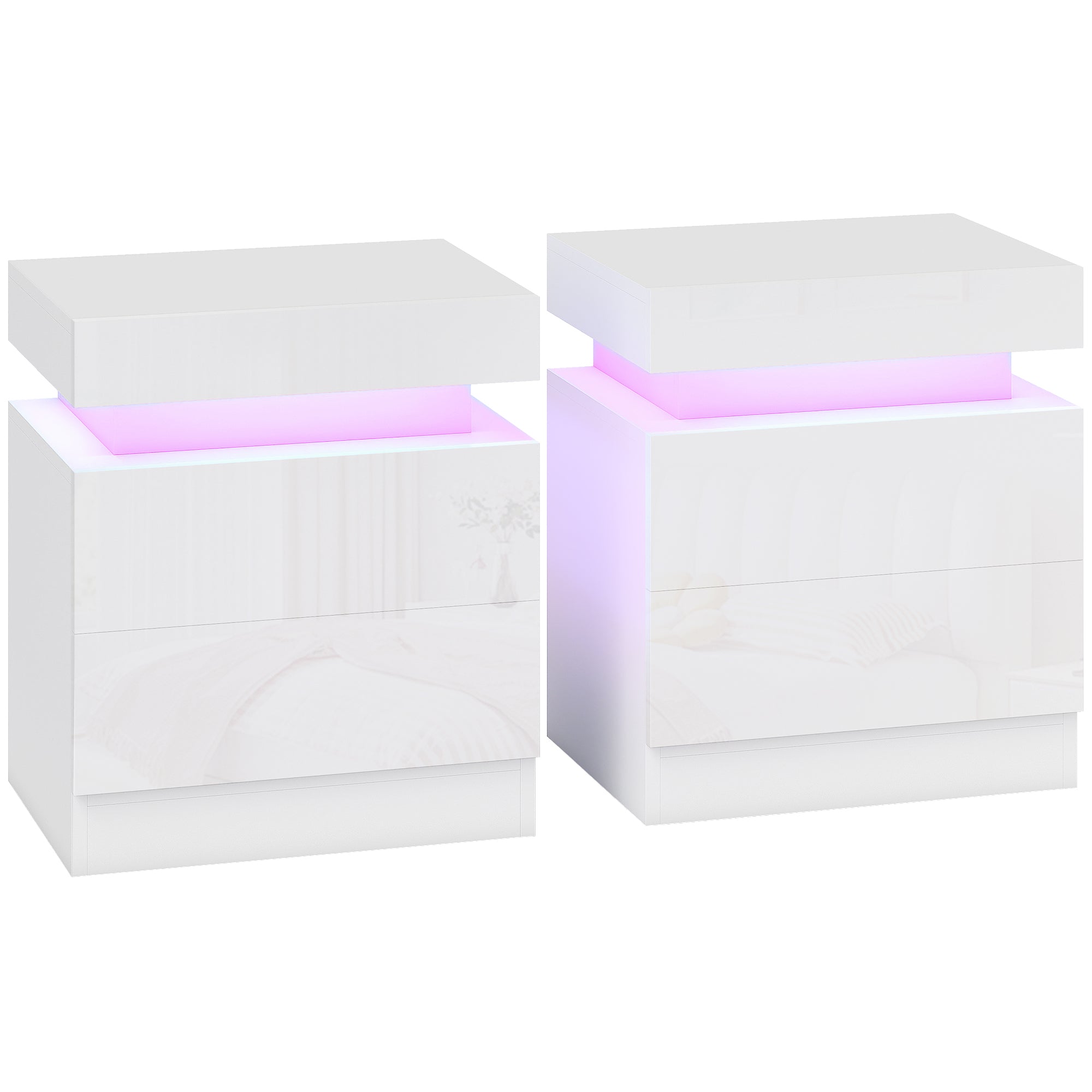 Set 2 Comodini LED a 16 Colori con 2 Cassetti in Legno