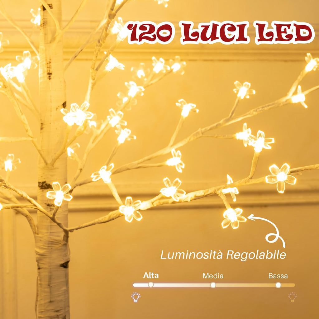 Albero di Ciliegio Artificiale 120 LED Bianco Caldo