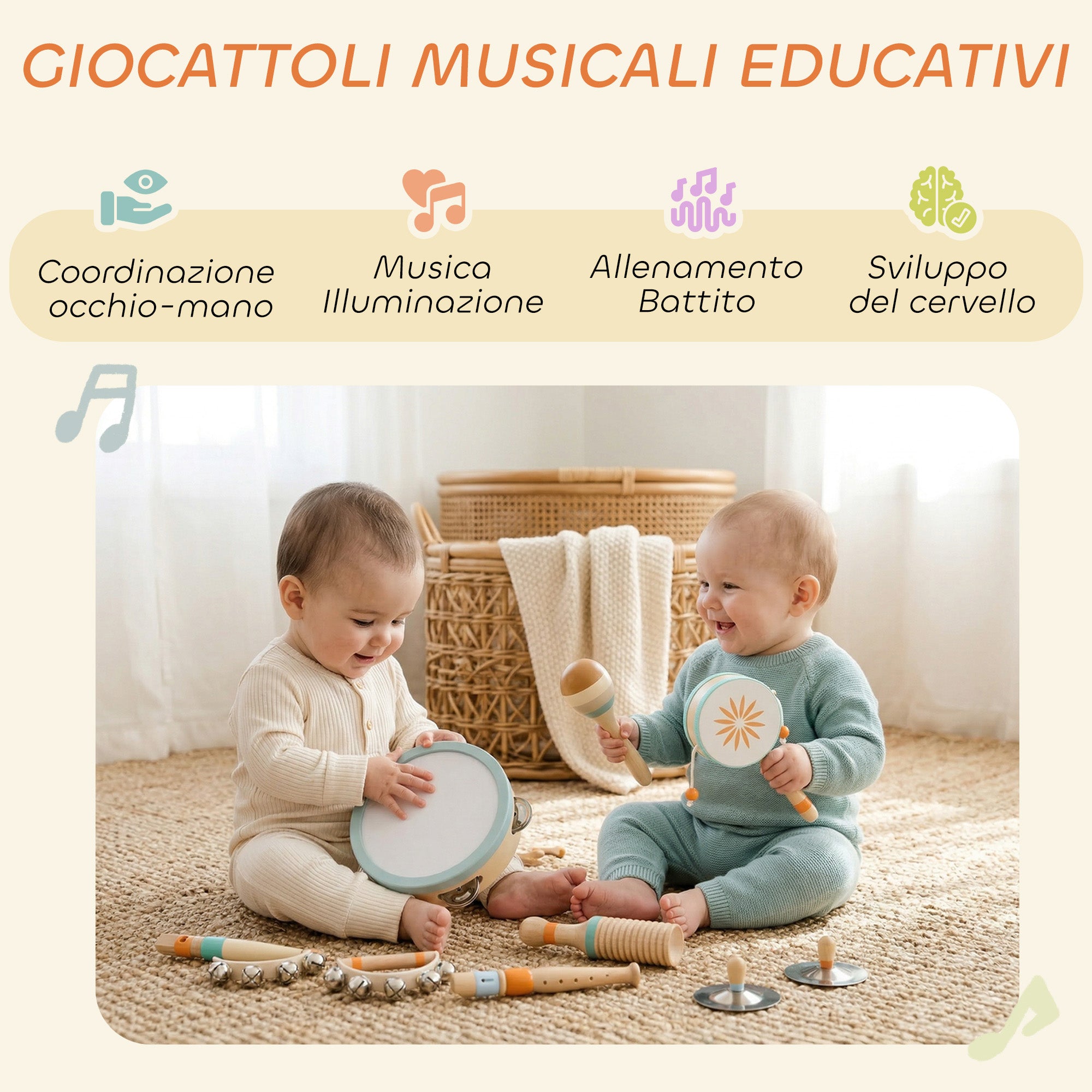 Set Strumenti Musicali per Bambini in Legno – Percussioni Montessori