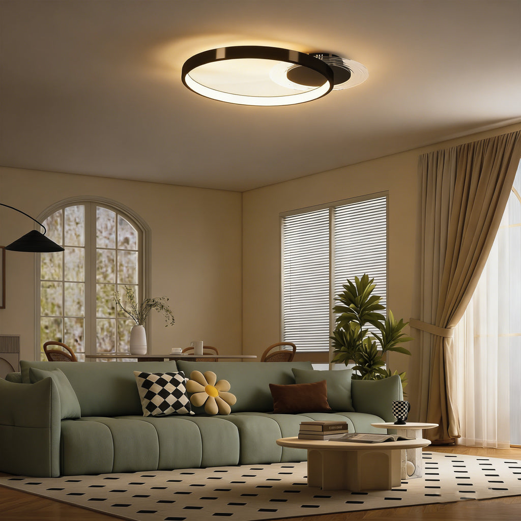 Plafoniera LED Moderna a 2 Anelli Nera 30W