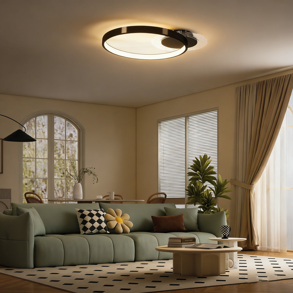 Plafoniera LED Moderna a 2 Anelli Nera 30W
