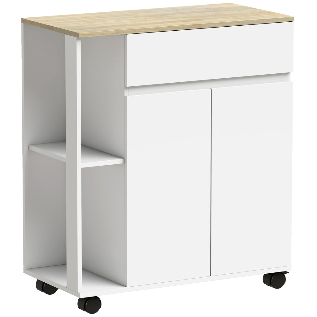 Carrello da Cucina Bianco e Rovere con Cassetto