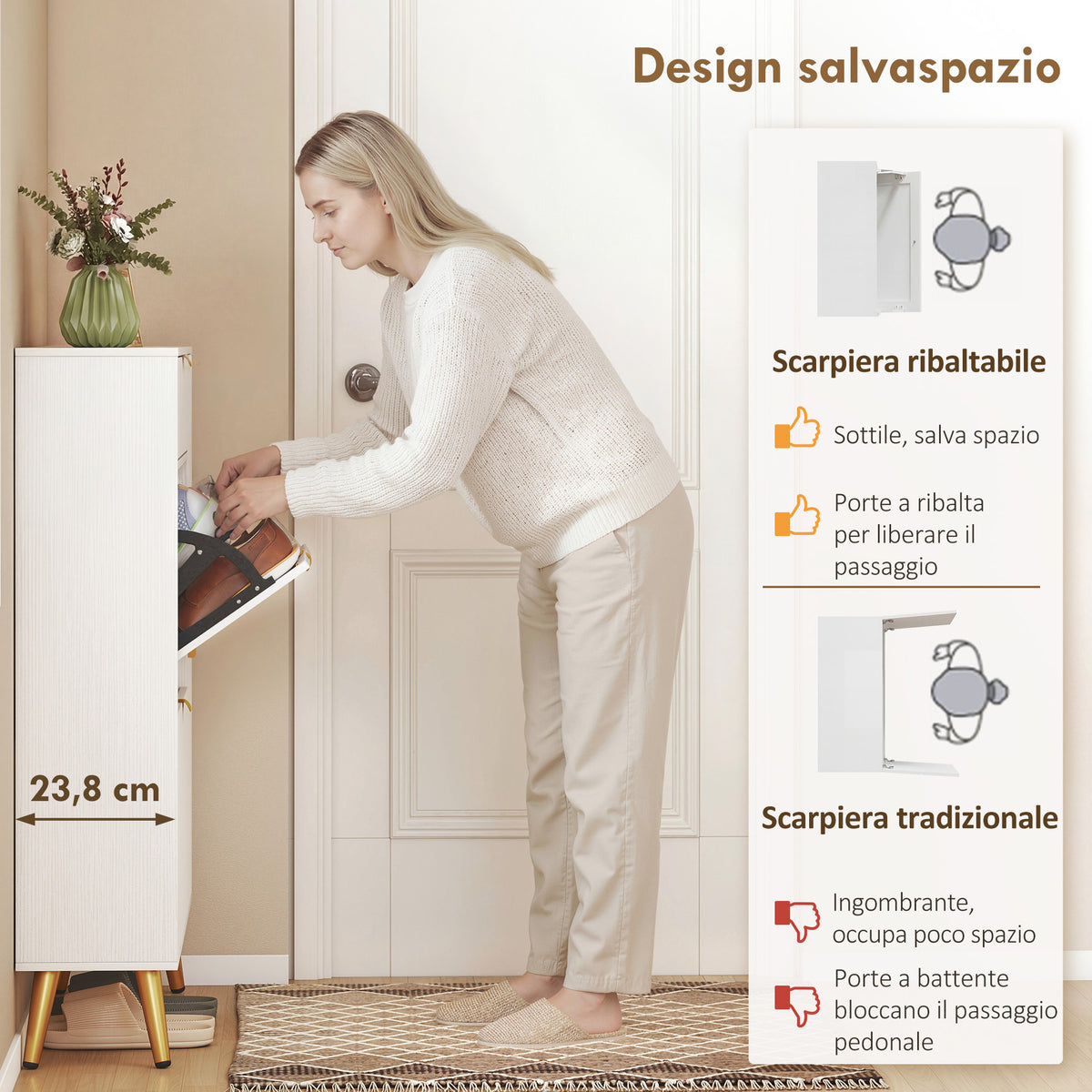 Scarpiera Bianca per 12 Paia con 2 Cassetti Ribaltabili