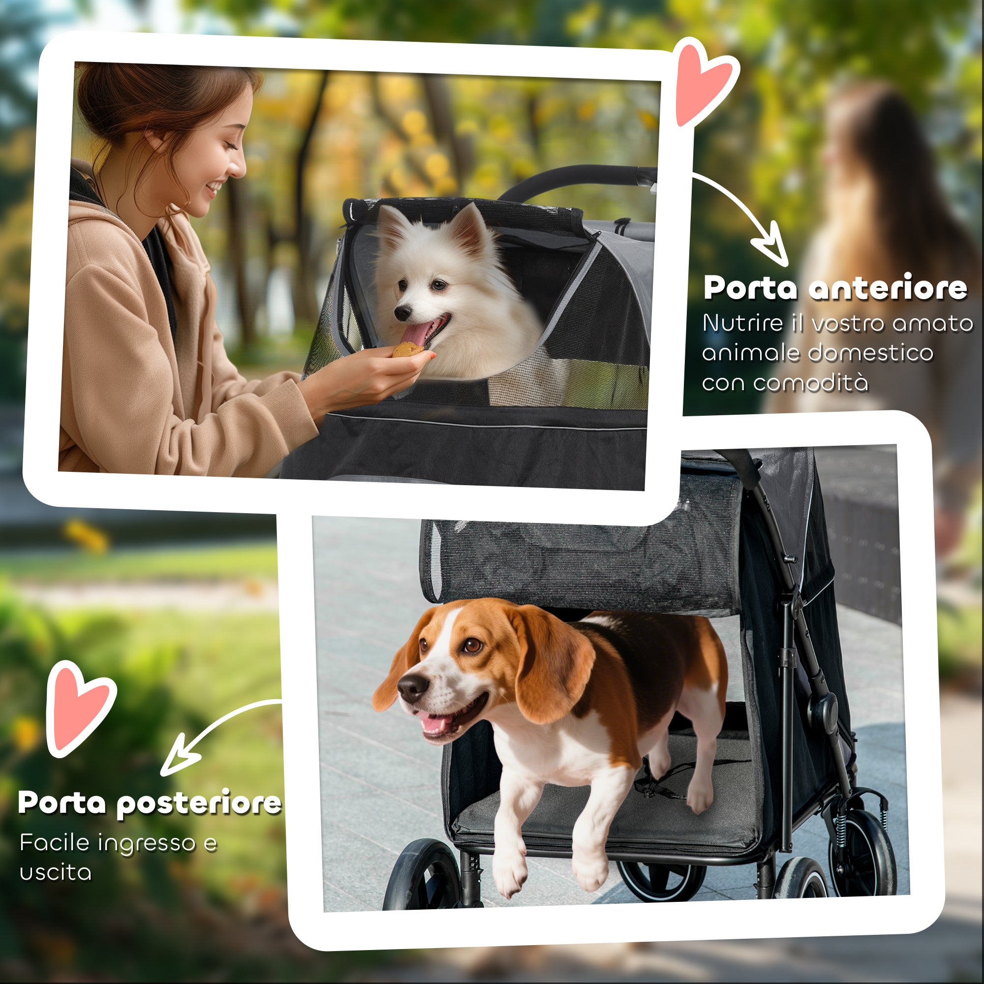 Passeggino Pieghevole per Cani di Taglia Media o Grande con Finestre in Rete e Ingressi a Cerniera