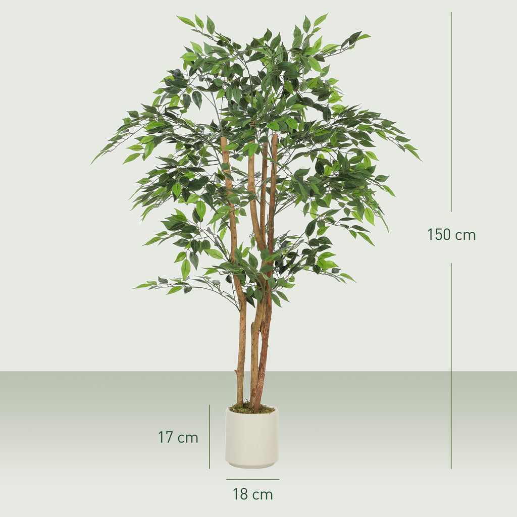 Pianta Artificiale Baniano da 150 cm con Tronco in Legno