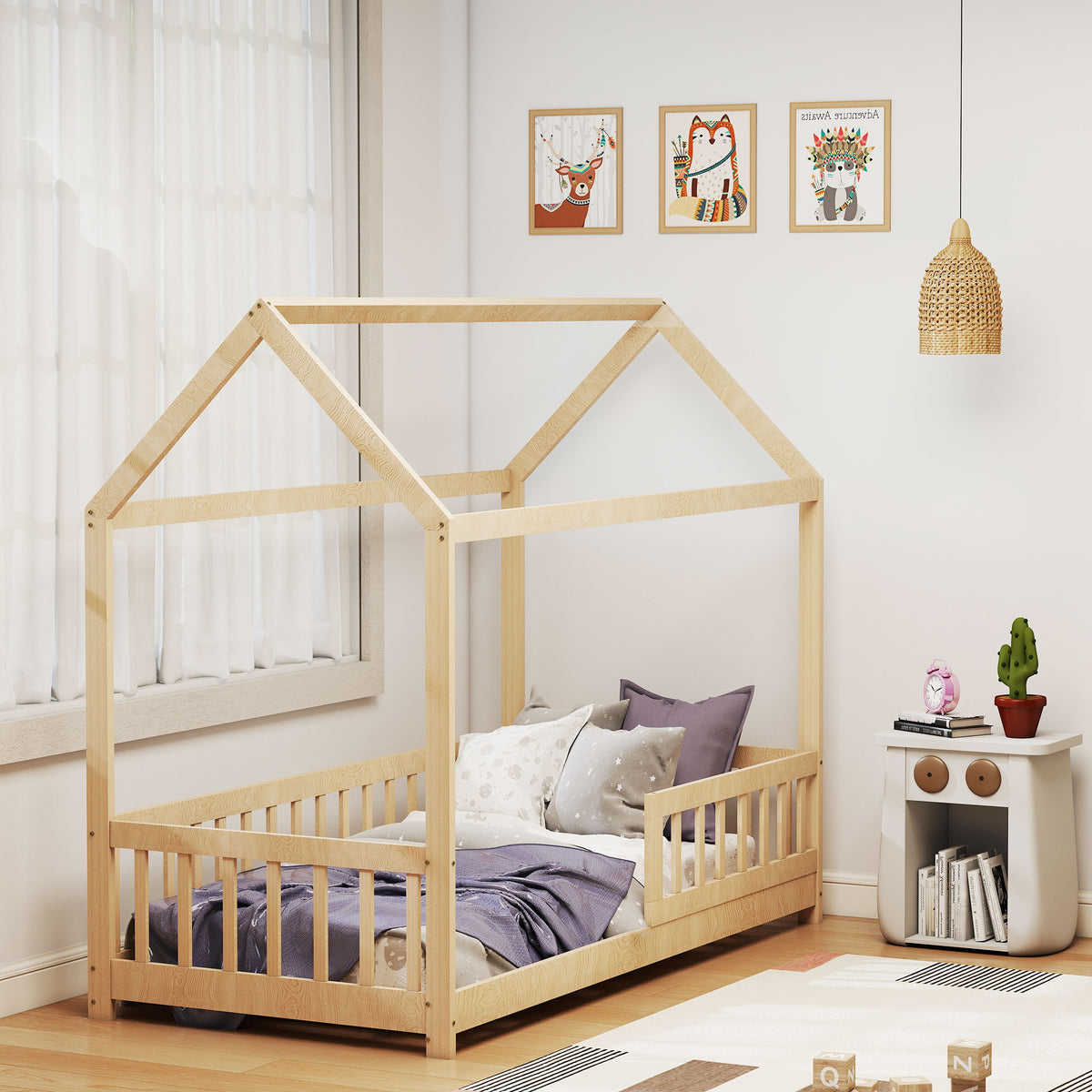 Letto a Casetta in Legno di Pino per Bambini