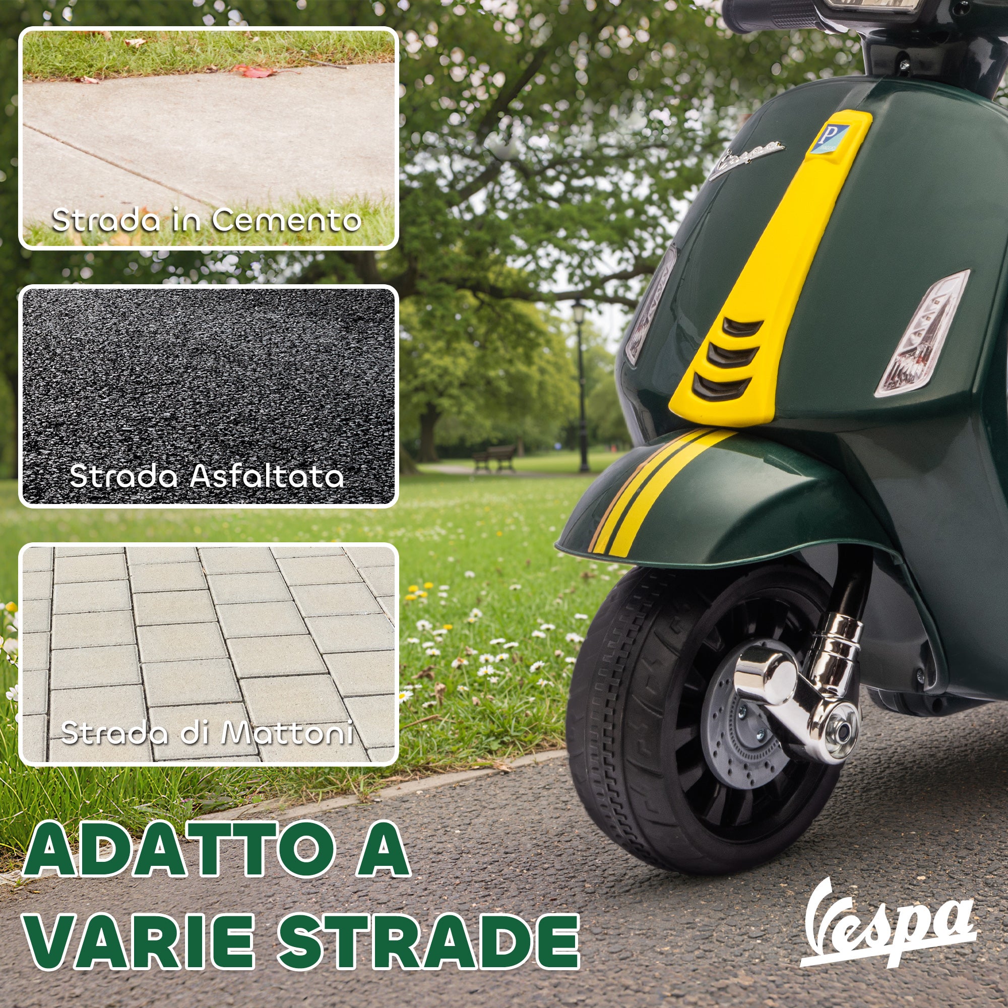 Moto Elettrica Vespa con Licenza Ufficiale 6V per Bambini 2-6 Anni Verde Scuro