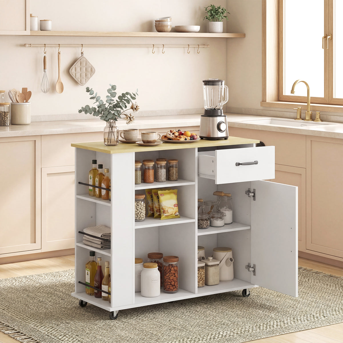Mobile Cucina Bianco con Cassetto e Ripiano Regolabile