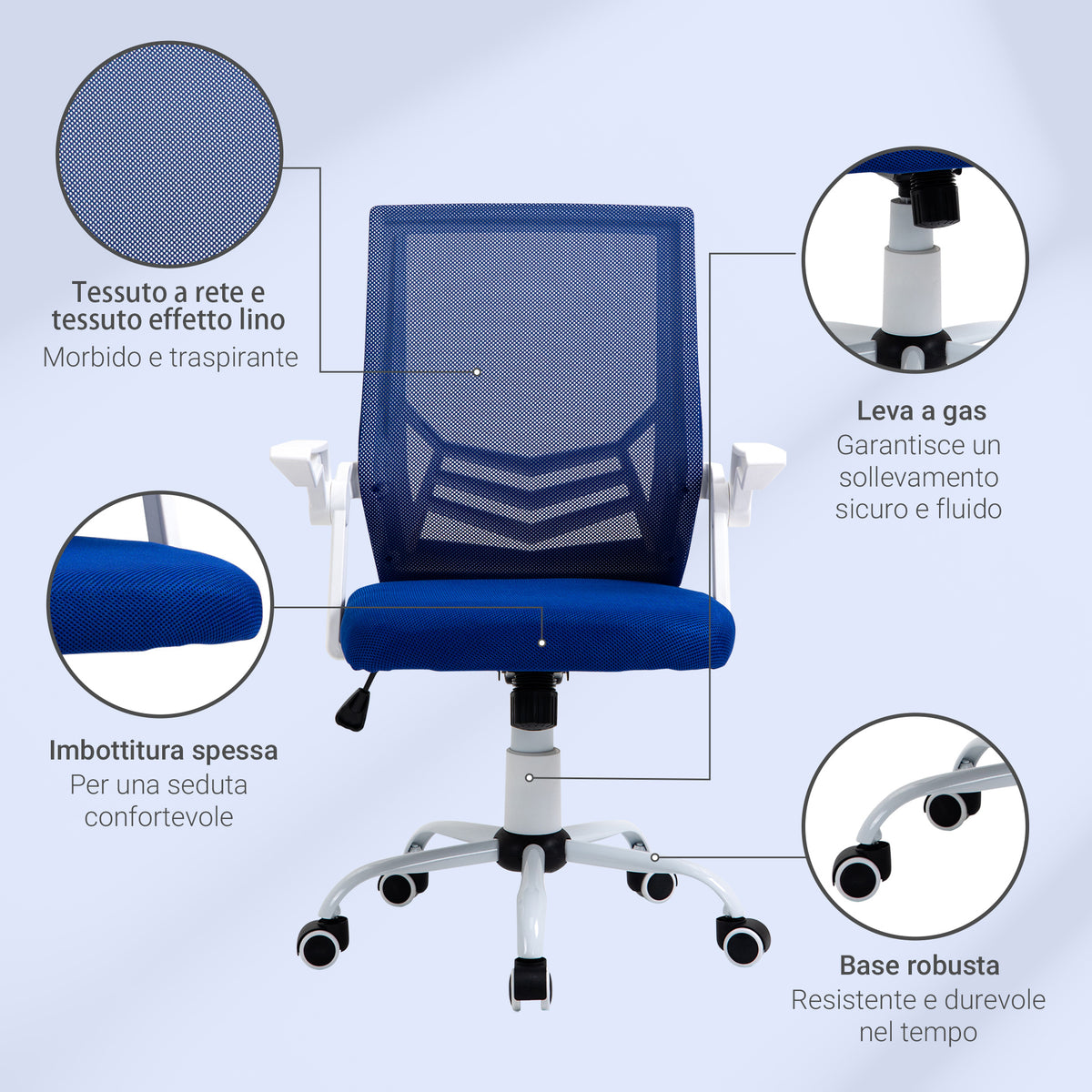 Sedia da Ufficio Ergonomica Blu con Supporto Lombare