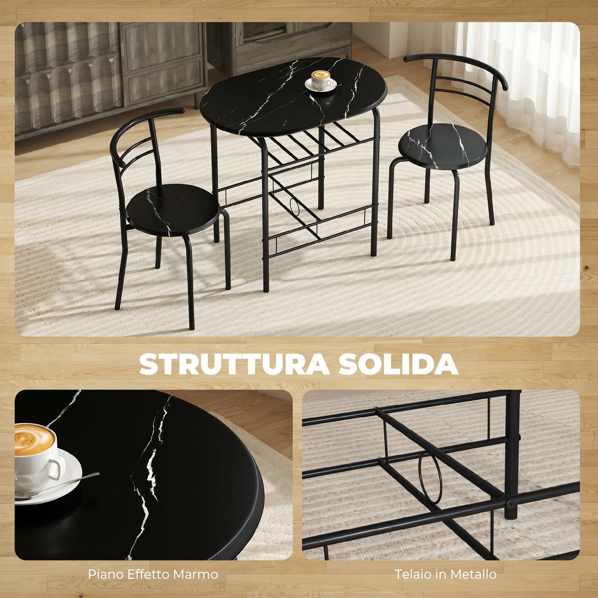 Set Tavolo e 2 Sedie Salvaspazio per Cucina e Balcone
