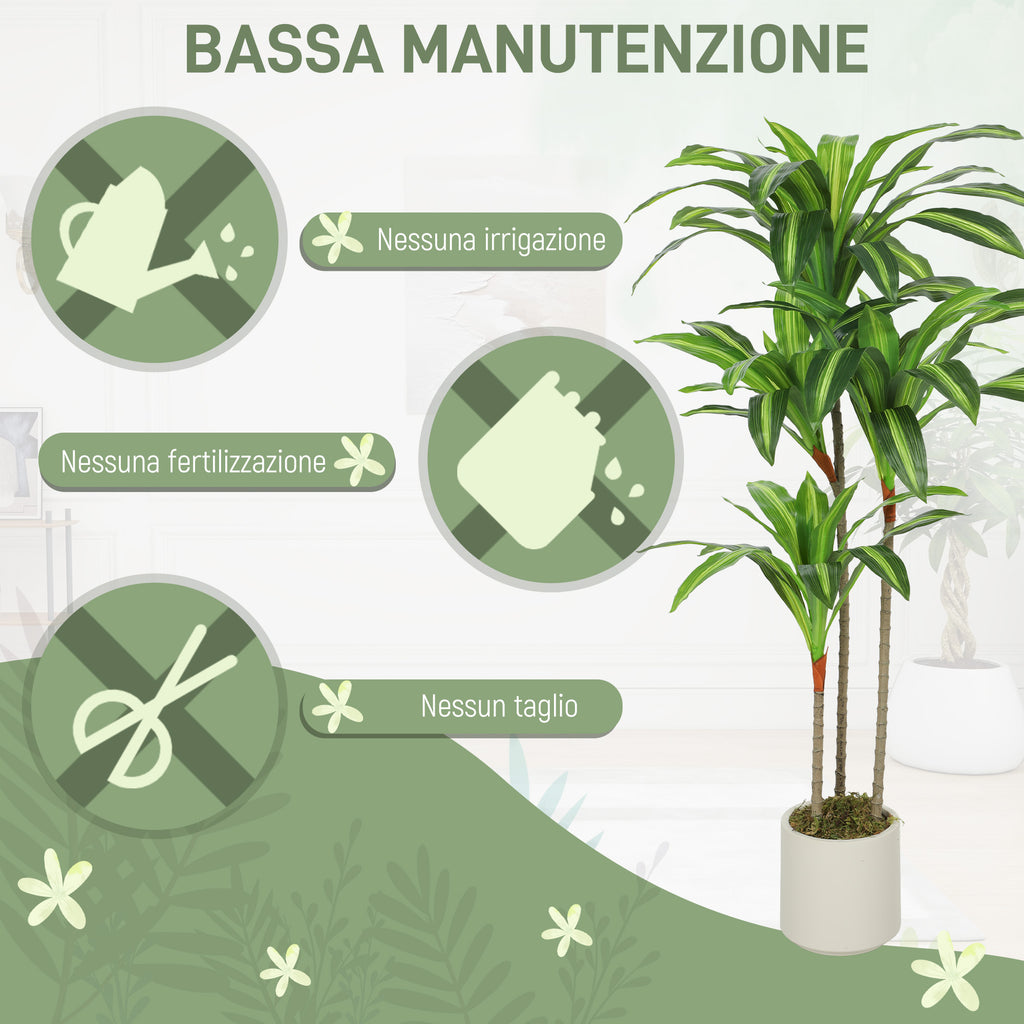 Pianta Artificiale Dracena Verde da 120 cm con Vaso
